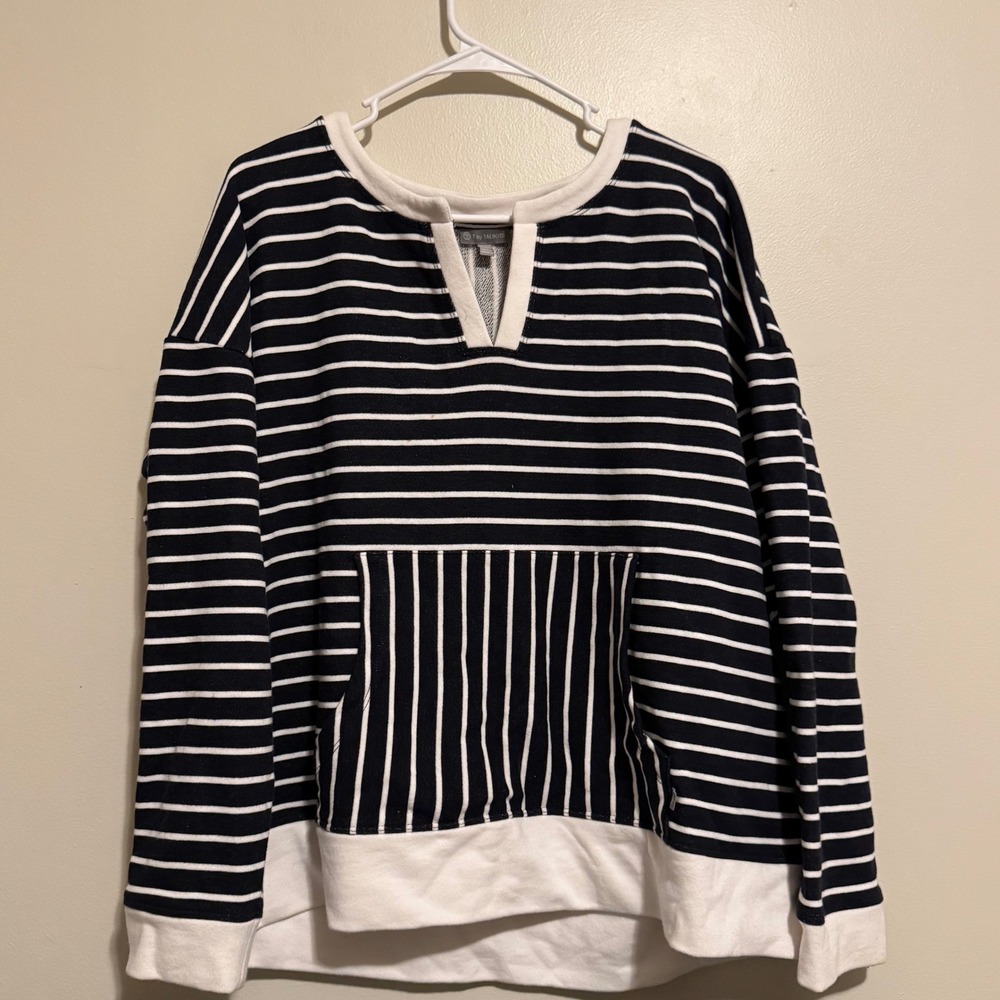 Women's Striped Sweatshirt Medium Navy White XL 100% Cotton Summer Basics